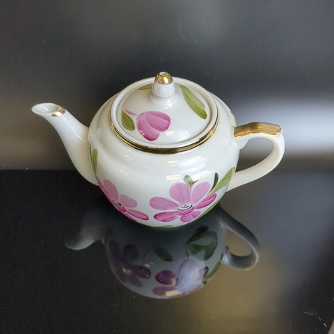 Чайник фарфоровый Дмитровский ФЗ (Вербилки), роспись цветы, позолота, винтаж СССР 1965-1991 гг