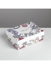 Коробка самосборная одиночная Прямоугольник, 21*15*7 см, «Цветы», 1 шт.