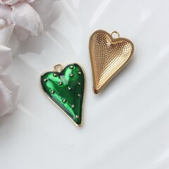 Подвеска с Сердце с зелёной эмалью, 34*23 мм, позолота, П875