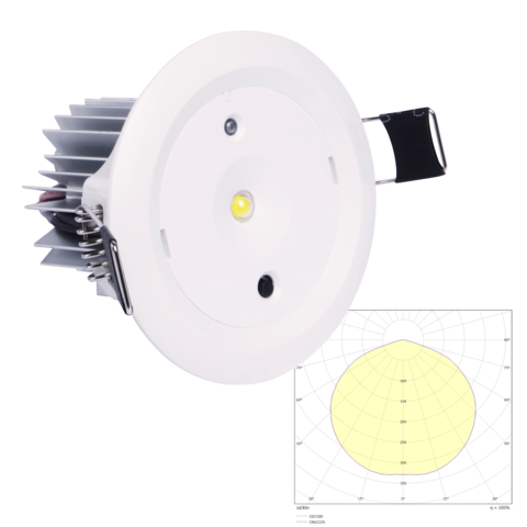 Светильник аварийный круглый потолочный встраиваемый белый Starlet White II LED SO с диаграммой светораспределения