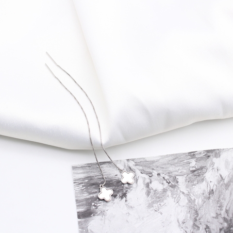 Серьги-продевки четырехлистник с перламутром