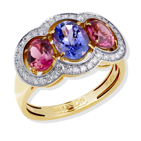 Кольцо с Турмалином, Танзанитом и Бриллиантами, R0022-1/5