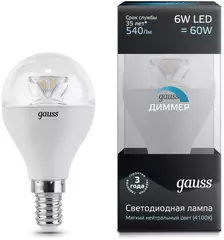 Лампа Gauss Globe Cristal Clear 6W E14 41 105201206-D