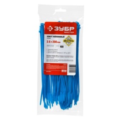 ЗУБР КС-С1, 3.6 x 200 мм, нейлон РА66, 100 шт, синие, кабельные стяжки,Профессионал(309070-36-200)