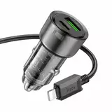 Комплект АЗУ на USB и Type-C + кабель Type-C на Lightning 1м Hoco Z52 с быстрой зарядкой 38 Вт (Черный) Автомобильное зарядное устройство