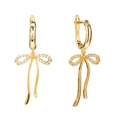 Серьги Подвески Бантики с Фианитами, gold