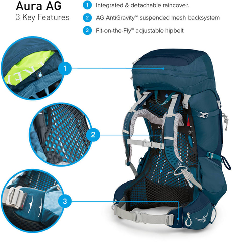 Картинка рюкзак туристический Osprey Aura Ag 65 Challenger Blue - 14