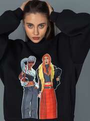 Свитшот женский оверсайз с принтом fashion girls черный