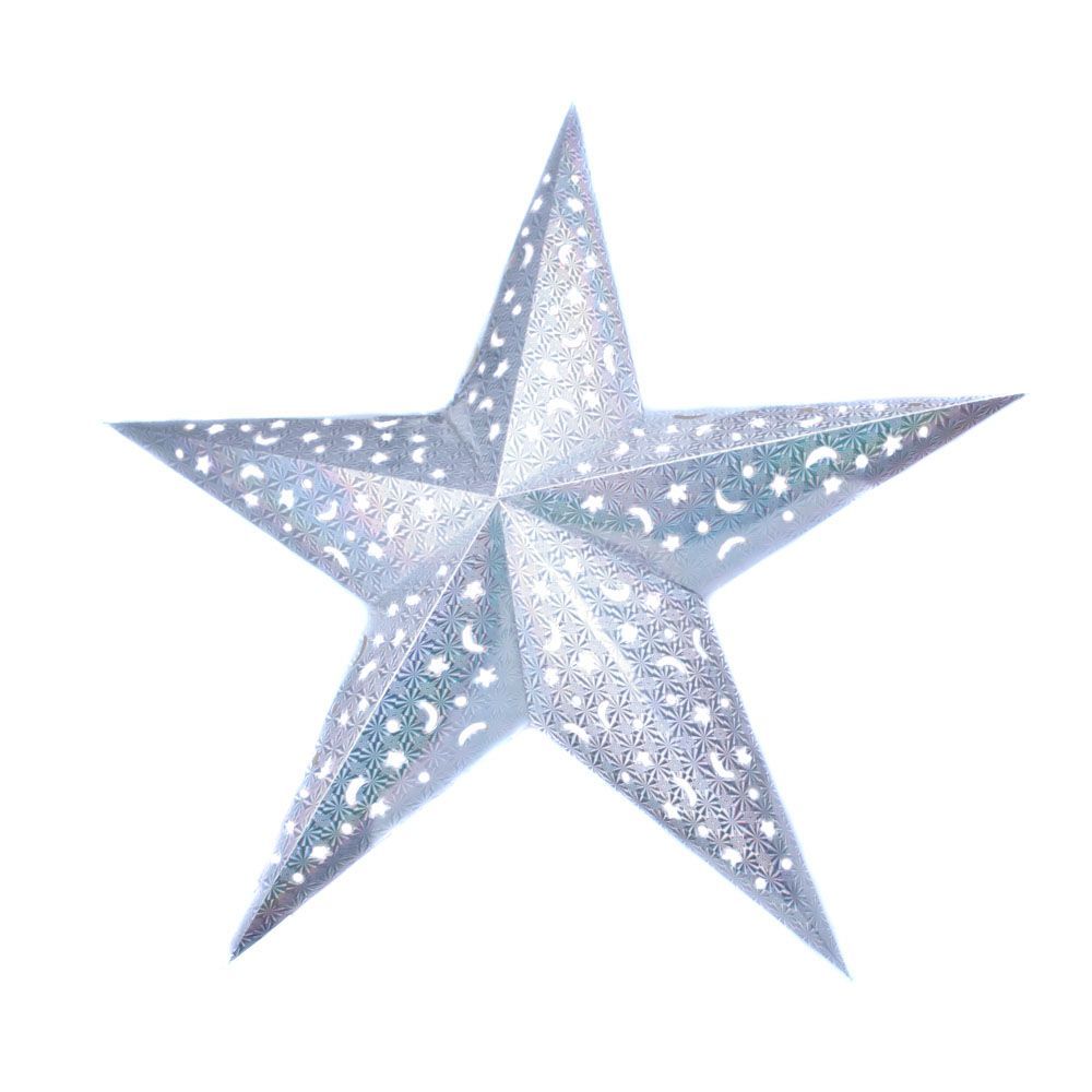 Бумажная звезда, 90 см, 5-конечная, голографическая, Серебро