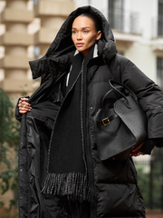 MAXI пуховик с объемным капюшоном,BLACK 🌌