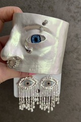 53471- Браслет - манжета FACE широкий в стиле Schiaparelli матовое серебро