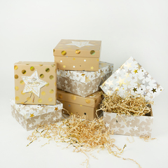 Коробка одиночная, Квадрат, Звезда и горошек, Бежевый, 15,5*15,5*7,5 см, 1 шт.