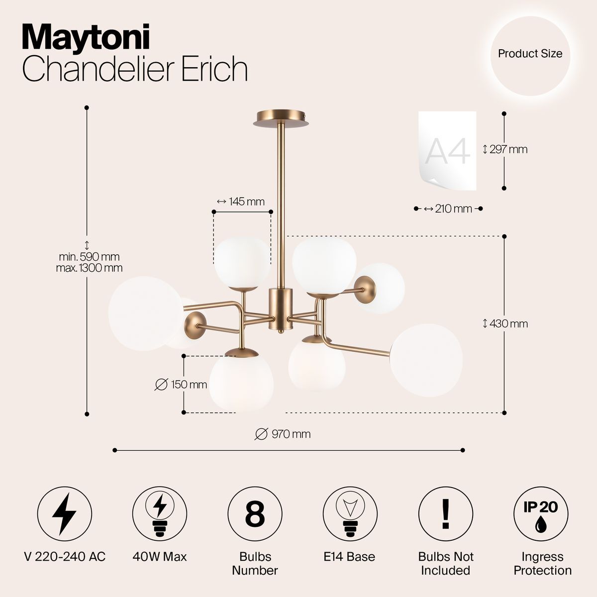 Подвесная люстра Maytoni Erich MOD221-PL-08-G