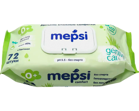Влажные салфетки детские Mepsi Алое вера. 72шт