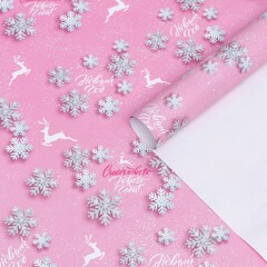 Упаковочная бумага глянцевая, Новый год, Снежинки, Розовый, 0,7*1 м, 5 листов