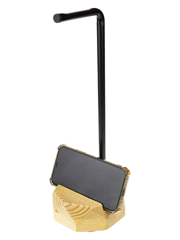 Подставка для наушников с деревянным основанием и вырезом под мобильный телефон