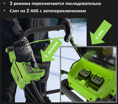 Снегоуборщик Greenworks GD40STX2K5 40V (51 см) аккумуляторный, с АКБ 5 А/ч и ЗУ