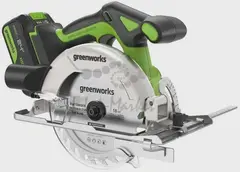 Дисковая пила аккумуляторный Greenworks GD24CS165, 24V,б/щет, 165х20 мм, 4800 об/мин, рез 57 мм, 1х5Ач, ЗУ, кор (1501607CUG)