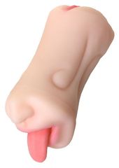Телесный двусторонний мастурбатор Fruity Tongue - ротик и вагина - 