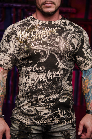Xtreme Couture | Футболка мужская BLACKTOOTH SAND X788 от Affliction принт спереди змея