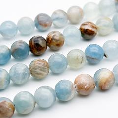 Кальцит голубой, диаметр около 8,9-9,2 мм, цена за 11 шт (1/4 нити)