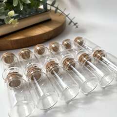 Баночки - бутылочки с пробкой, Мини, стеклянные, прозрачные, 4*2*2 см, набор 12 штук