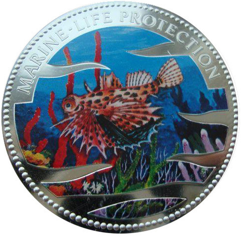 Палау 5 долларов 2002 Рыба Дельфин Корабль парусник Защита морской жизни СЕРЕБРО