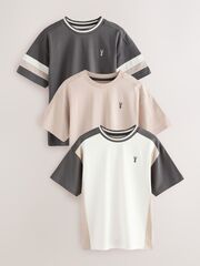 Футболка для мальчика Next E98-594, 3 шт., Бежевый, Белый, Темно-серый