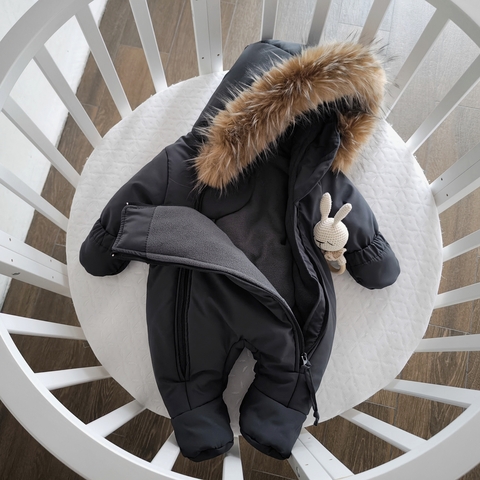 Комбинезон детский, зимний, от 3-6 мес, серый