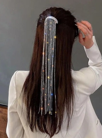 Z043- Заколка для волос на хвост из страз с длинными подвесками