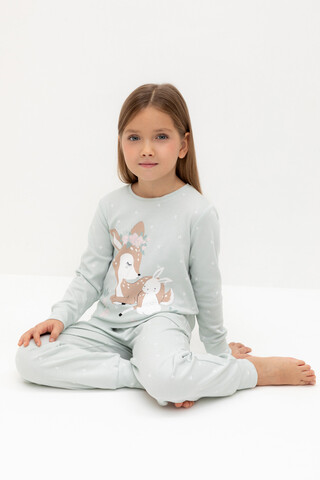 пижама  для девочки  К 1621/серое небо,мини листики