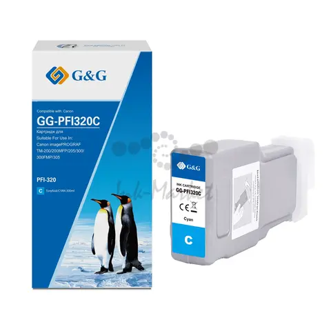 Картридж струйный G&G GG-PFI320C PFI-320C голубой (300мл) для Canon imagePROGRAF TM-200, 200MFP, 205, 300, 300MFP, 305