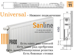 Радиатор Prado Universal Тип 11x500x700 Нижняя подводка