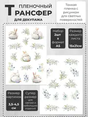 Декупажный пленочный трансфер переводной рисунок 2шт.