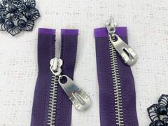 Молния металл Т5, L 85 см, 2 бегунка, баклажановый/никель