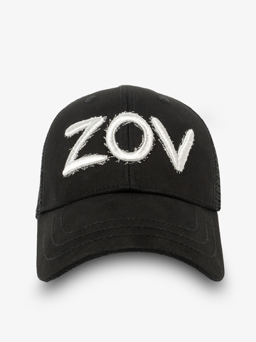 Бейсболка с сеткой «ZOV» чёрного цвета с 3D вышивкой лого / Распродажа