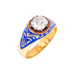 Золотое кольцо с бриллиантом и эмалью