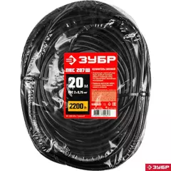 ЗУБР ПВС-207-Ш, ПВС, 2 x 0.75 мм2, 20 м, 2200 Вт, силовой удлинитель-шнур (55023-20)