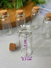 Баночки-бутылочки для хранения, прозрачные, в контейнере, 2,1*5 см, набор 5 шт.