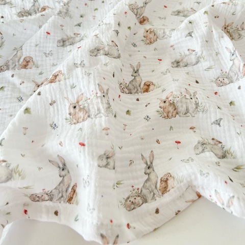 Пеленка муслин "Зайки серо-бежевый"