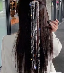 Z043- Заколка для волос на хвост из страз с длинными подвесками