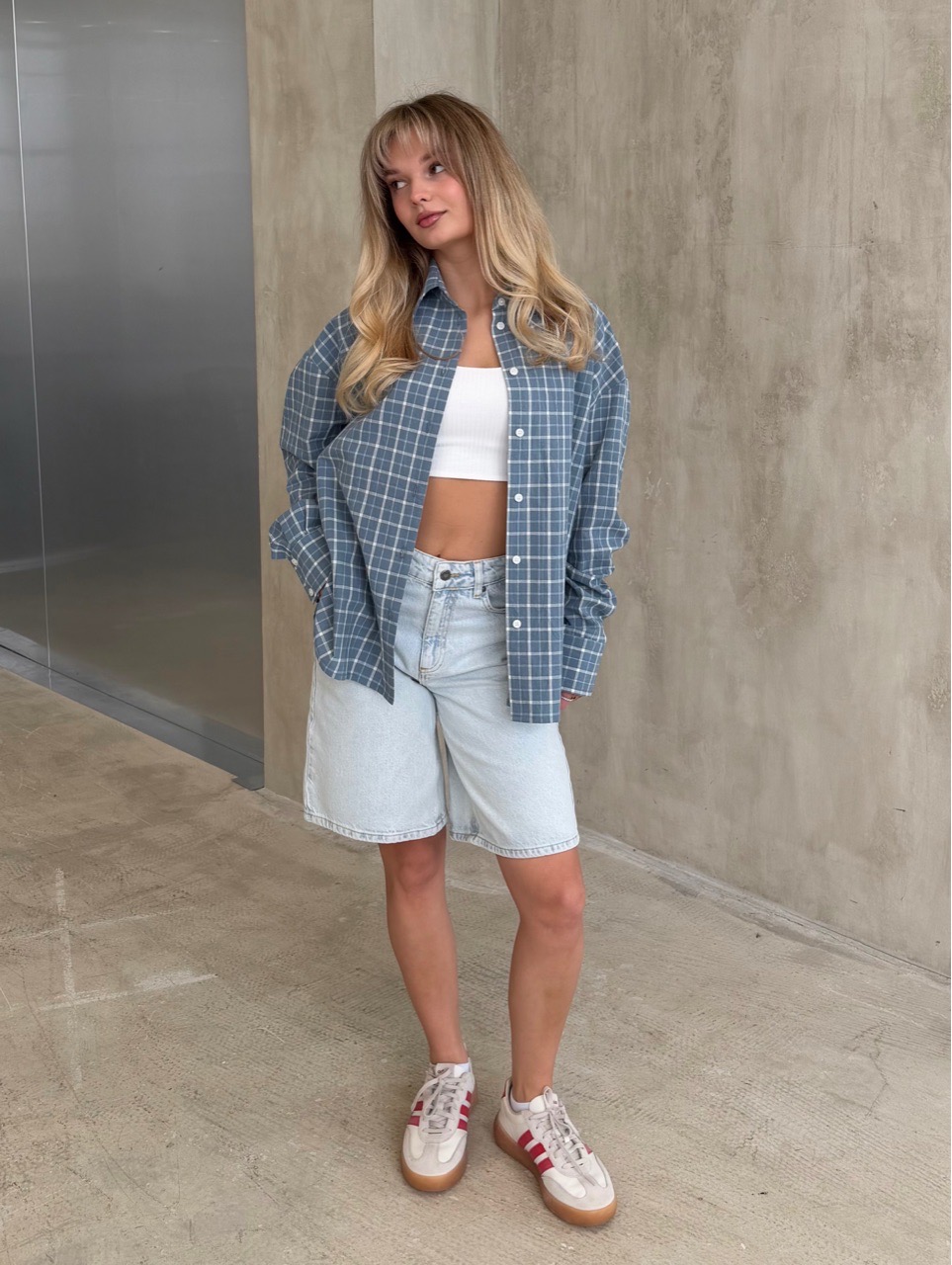 Рубашка из вареного хлопка, голубая