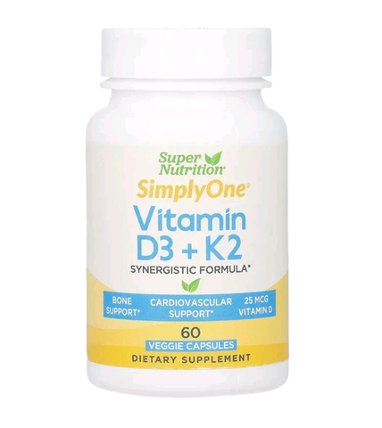 Super nutrition, витамины D3 и К2, 60 растительных капсул
