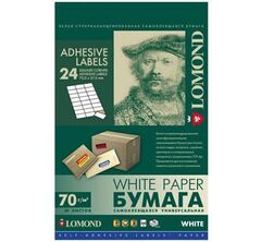 Самоклеящаяся бумага Lomond универсальная для этикеток, A4, (210 x 297 мм), 70 г/м2, 1650 листов, 24 деления (70 x 37 мм) (2100165ТЕХ)