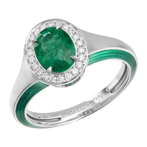 Кольцо с Изумрудом и Бриллиантами, Эмаль, R0143-0/5