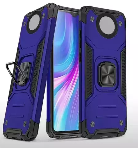 Противоударный чехол Strong Armour Case с кольцом для Xiaomi Redmi Note 9 5G, Redmi Note 9T 4G (Синий)