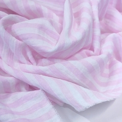 Муслин двухслойный "Розовая полоска на молочном"