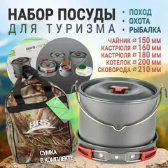 Набор посуды, 3 кастрюли, 1 сковородка, 1 чайник, (6-7 персон) BRS-157