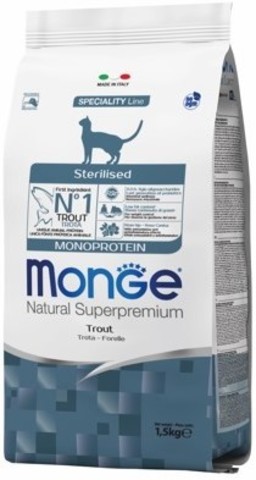 Monge Cat Monoprotein Sterilised Trout корм для стерилизованных кошек с форелью 1,5 кг