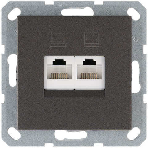 Розетка компьютерная 2 разъёма RJ45 Cat.5e (UTP). Цвет Мокко. Jasmart. G6106Z